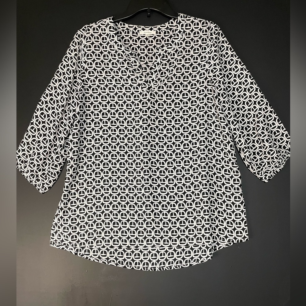 Pleione Black and White Patterned Blouse